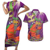 Mardi Gras 2025 Couples Matching Short Sleeve Bodycon Dress and Hawaiian Shirt Funny Jester Lobster With Beads