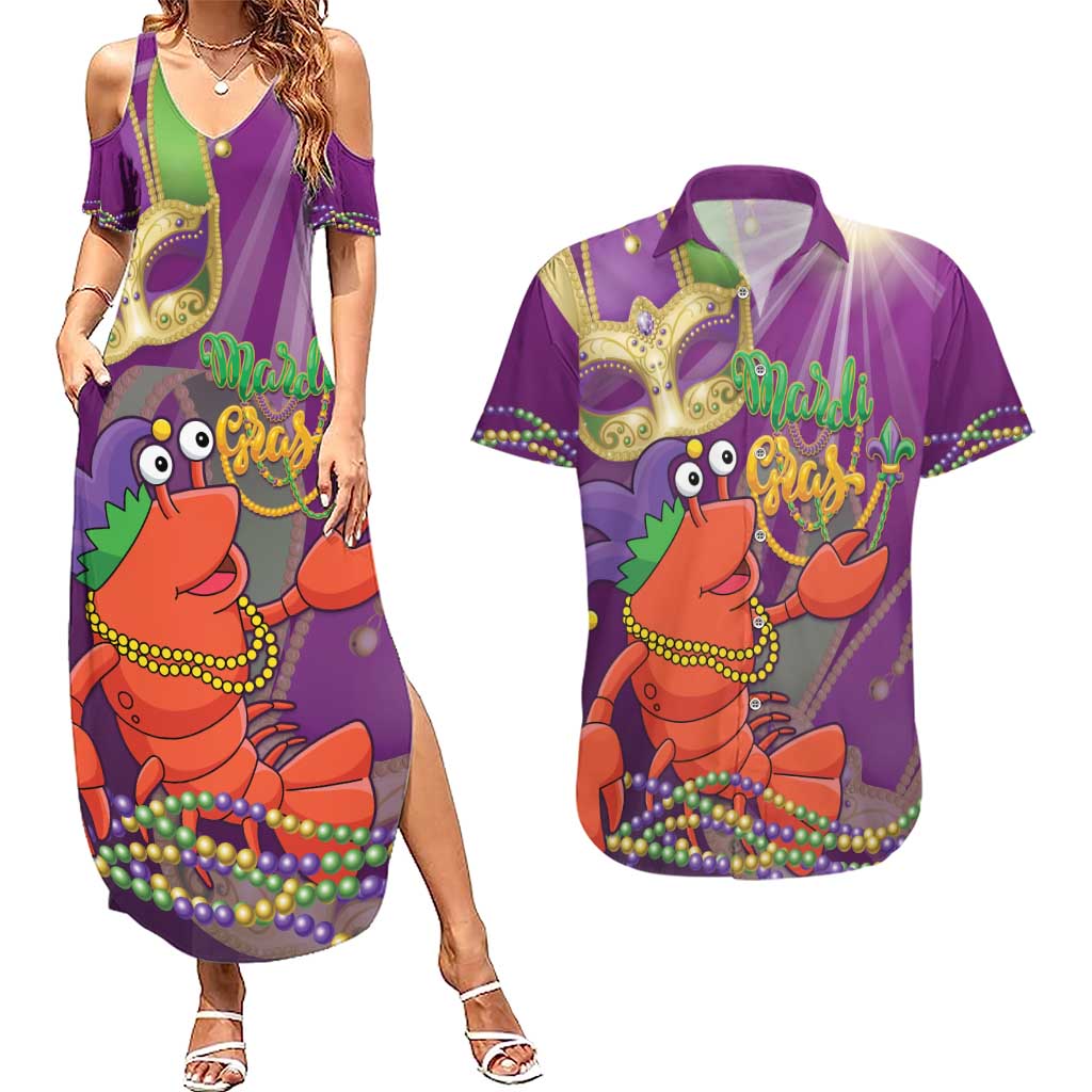 Mardi Gras 2025 Couples Matching Summer Maxi Dress and Hawaiian Shirt Funny Jester Lobster With Beads