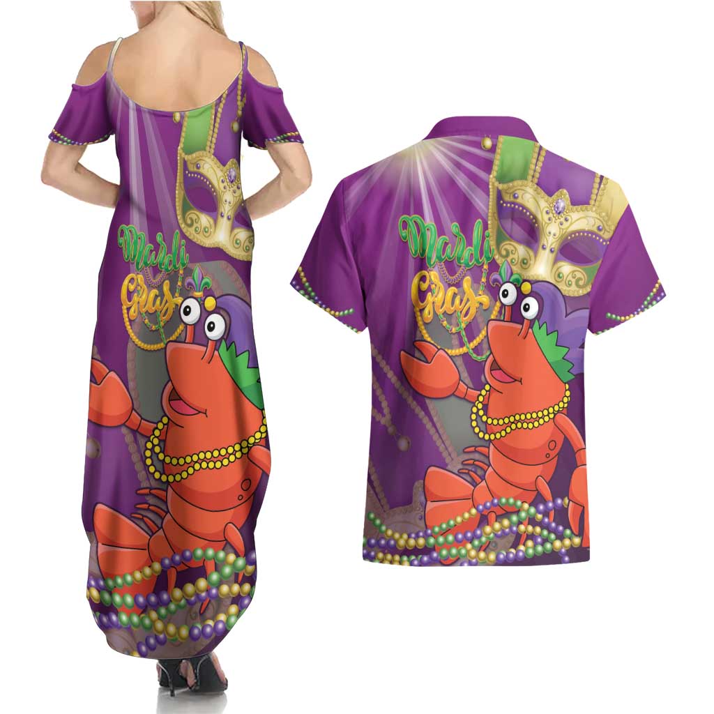 Mardi Gras 2025 Couples Matching Summer Maxi Dress and Hawaiian Shirt Funny Jester Lobster With Beads