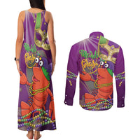 Mardi Gras 2025 Couples Matching Tank Maxi Dress and Long Sleeve Button Shirt Funny Jester Lobster With Beads