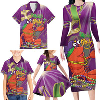 Mardi Gras 2025 Family Matching Long Sleeve Bodycon Dress and Hawaiian Shirt Funny Jester Lobster With Beads