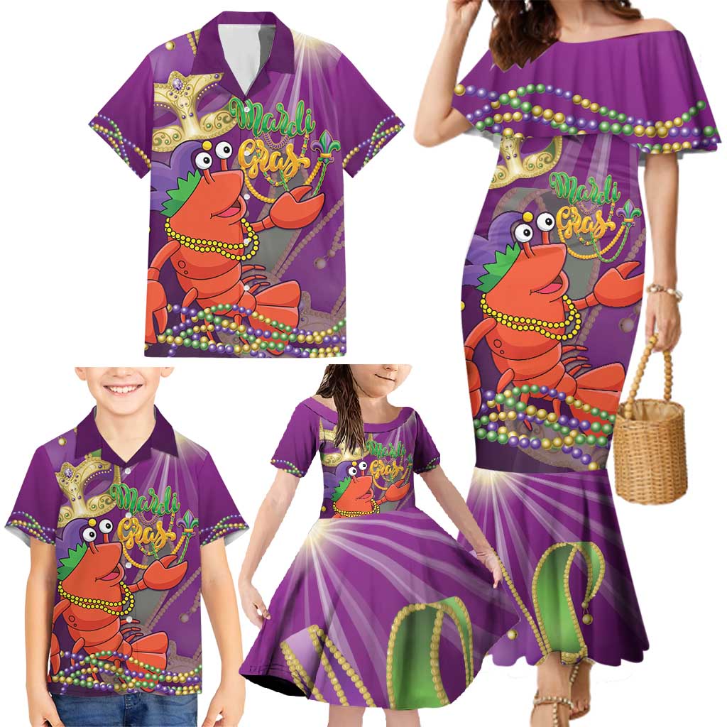 Mardi Gras 2025 Family Matching Mermaid Dress and Hawaiian Shirt Funny Jester Lobster With Beads