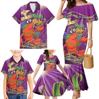 Mardi Gras 2025 Family Matching Mermaid Dress and Hawaiian Shirt Funny Jester Lobster With Beads