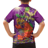 Mardi Gras 2025 Family Matching Off The Shoulder Long Sleeve Dress and Hawaiian Shirt Funny Jester Lobster With Beads