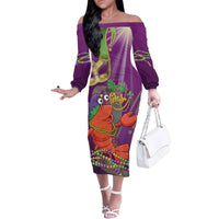 Mardi Gras 2025 Family Matching Off The Shoulder Long Sleeve Dress and Hawaiian Shirt Funny Jester Lobster With Beads