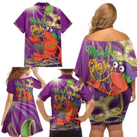 Mardi Gras 2025 Family Matching Off Shoulder Short Dress and Hawaiian Shirt Funny Jester Lobster With Beads