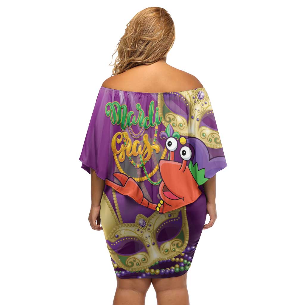 Mardi Gras 2025 Family Matching Off Shoulder Short Dress and Hawaiian Shirt Funny Jester Lobster With Beads