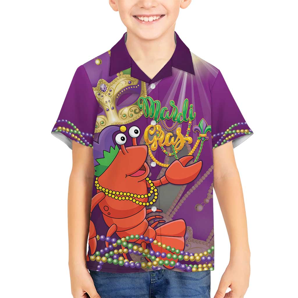 Mardi Gras 2025 Family Matching Off Shoulder Short Dress and Hawaiian Shirt Funny Jester Lobster With Beads