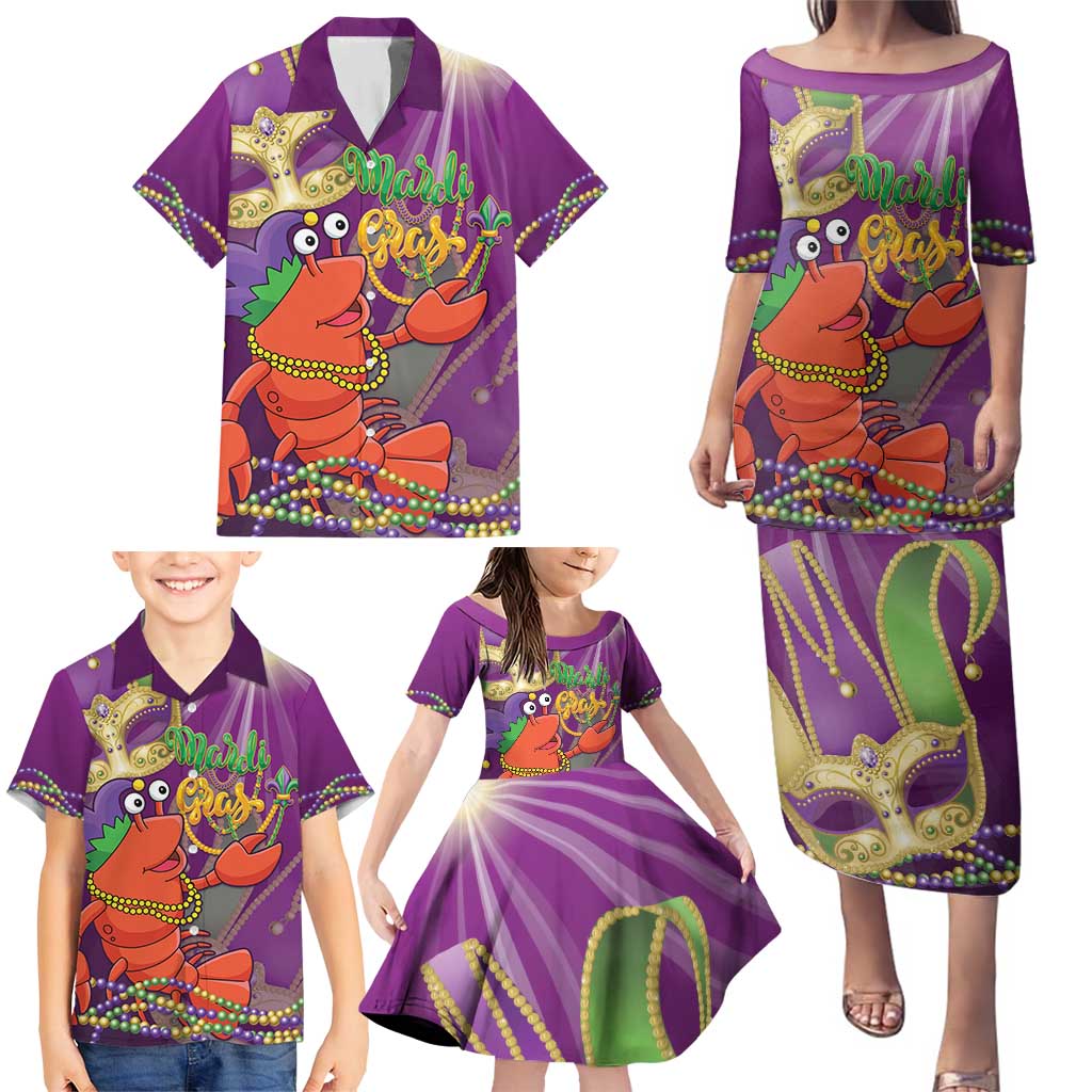 Mardi Gras 2025 Family Matching Puletasi and Hawaiian Shirt Funny Jester Lobster With Beads