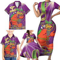 Mardi Gras 2025 Family Matching Short Sleeve Bodycon Dress and Hawaiian Shirt Funny Jester Lobster With Beads