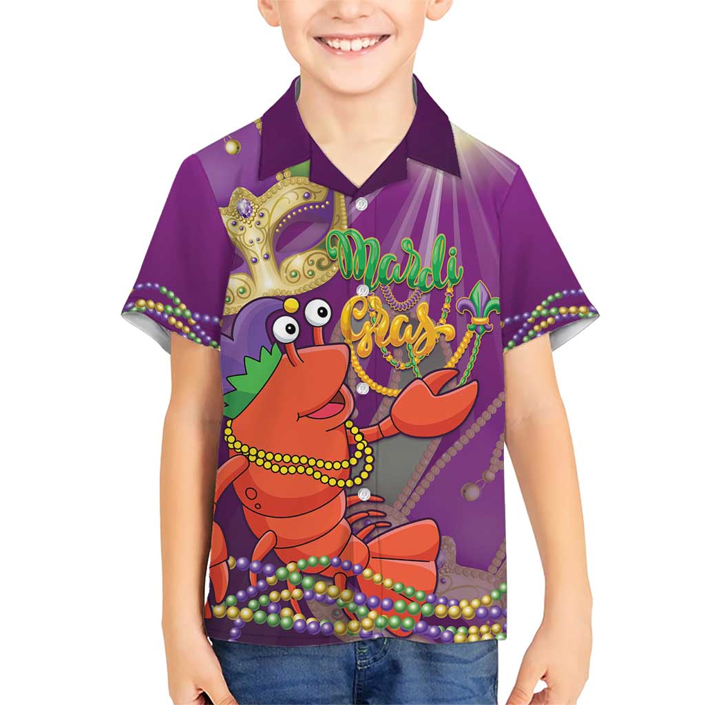Mardi Gras 2025 Family Matching Short Sleeve Bodycon Dress and Hawaiian Shirt Funny Jester Lobster With Beads