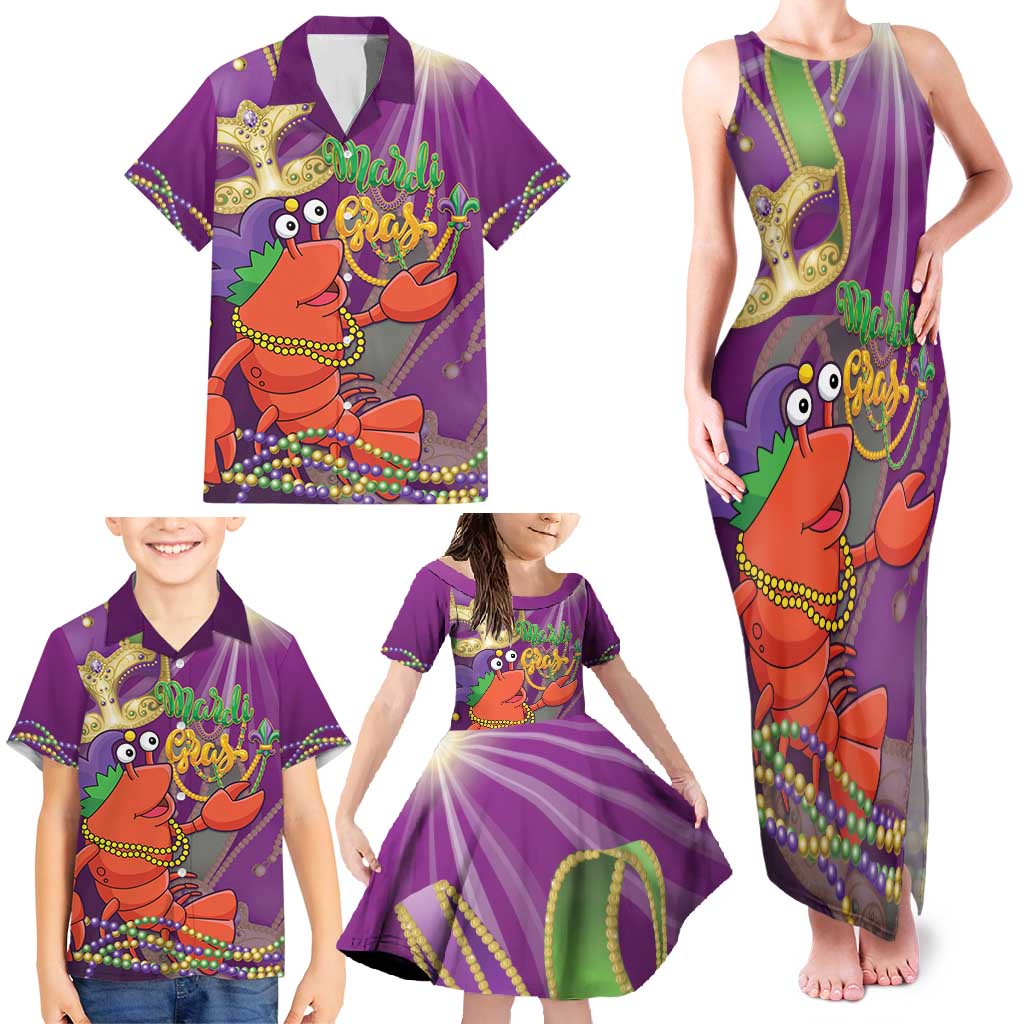 Mardi Gras 2025 Family Matching Tank Maxi Dress and Hawaiian Shirt Funny Jester Lobster With Beads