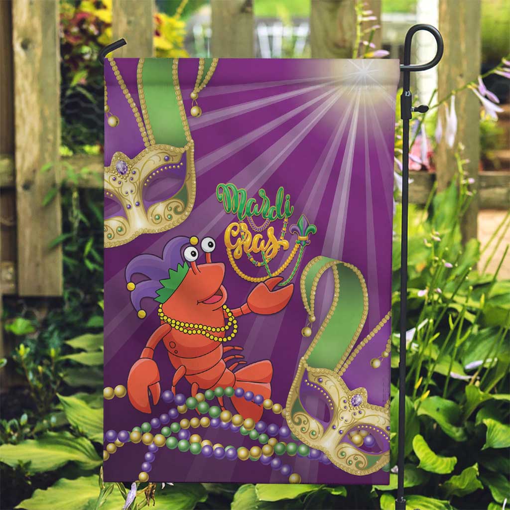 Mardi Gras 2025 Garden Flag Funny Jester Lobster With Beads