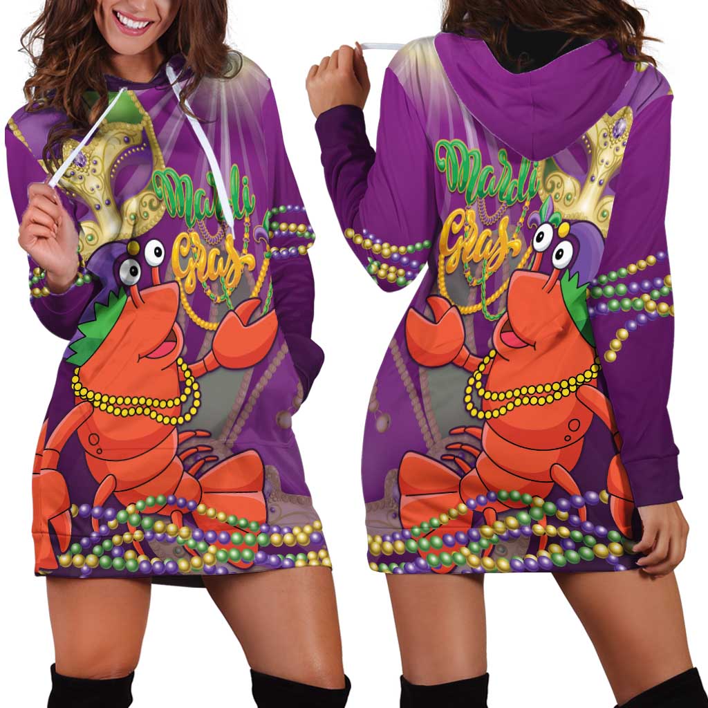 Mardi Gras 2025 Hoodie Dress Funny Jester Lobster With Beads