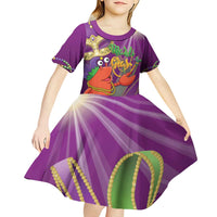 Mardi Gras 2025 Kid Short Sleeve Dress Funny Jester Lobster With Beads