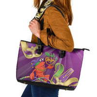 Mardi Gras 2025 Leather Tote Bag Funny Jester Lobster With Beads