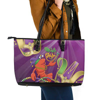 Mardi Gras 2025 Leather Tote Bag Funny Jester Lobster With Beads