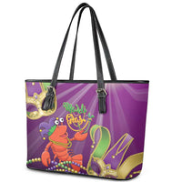 Mardi Gras 2025 Leather Tote Bag Funny Jester Lobster With Beads