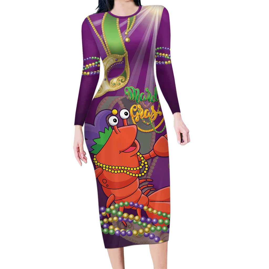Mardi Gras 2025 Long Sleeve Bodycon Dress Funny Jester Lobster With Beads