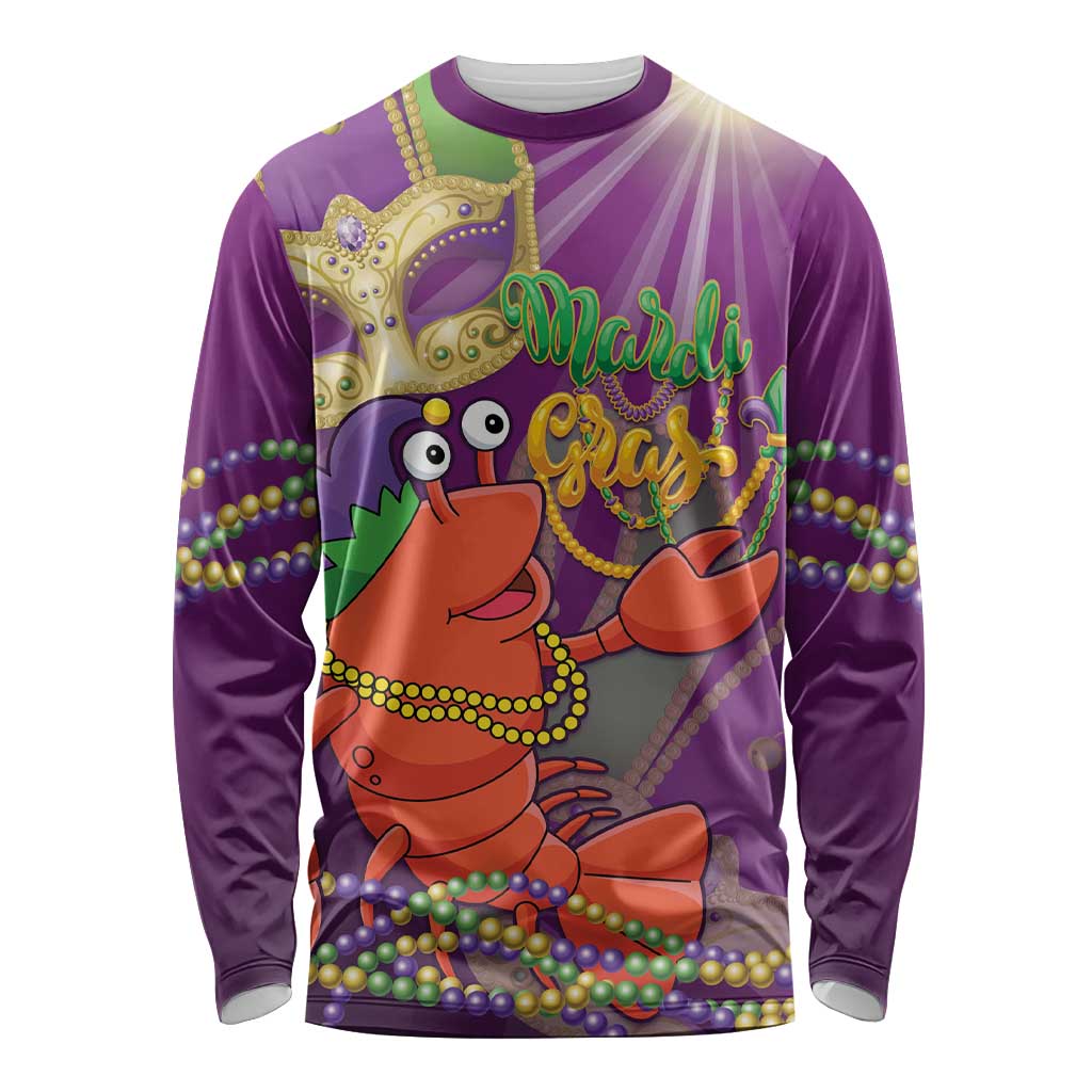 Mardi Gras 2025 Long Sleeve Shirt Funny Jester Lobster With Beads - Wonder Print Shop