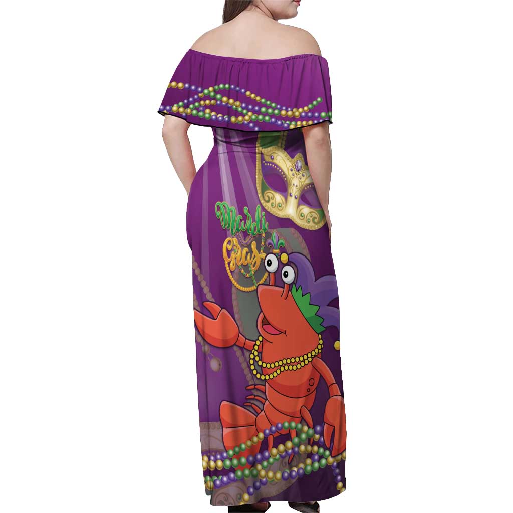 Mardi Gras 2025 Off Shoulder Maxi Dress Funny Jester Lobster With Beads - Wonder Print Shop