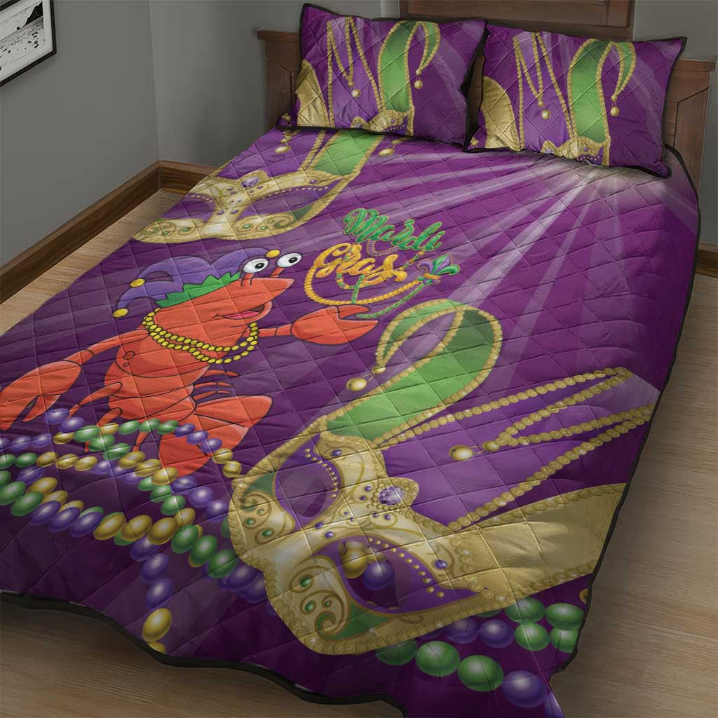 Mardi Gras 2025 Quilt Bed Set Funny Jester Lobster With Beads - Wonder Print Shop
