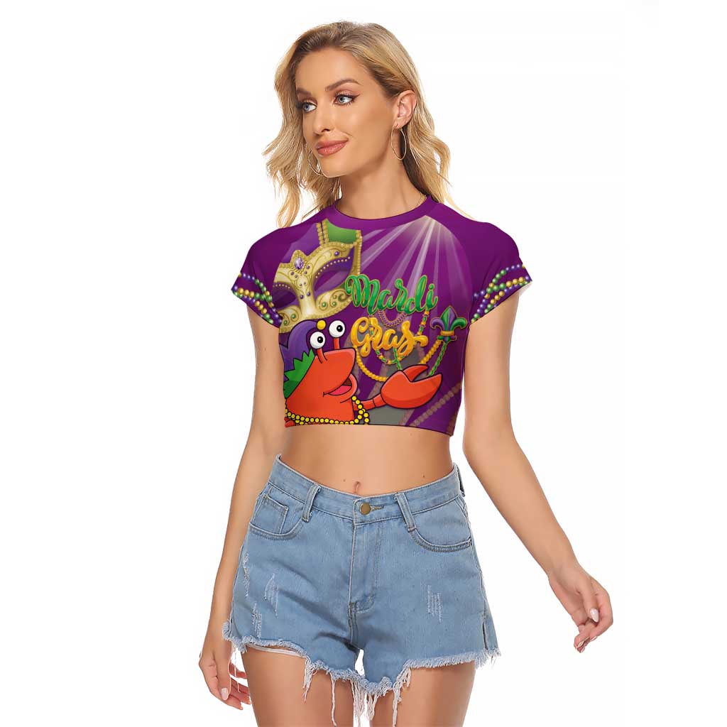 Mardi Gras 2025 Raglan Cropped T Shirt Funny Jester Lobster With Beads - Wonder Print Shop