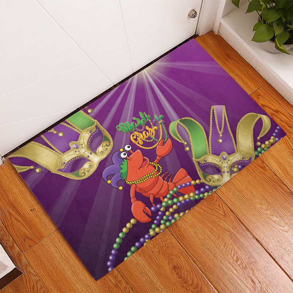 Mardi Gras 2025 Rubber Doormat Funny Jester Lobster With Beads - Wonder Print Shop