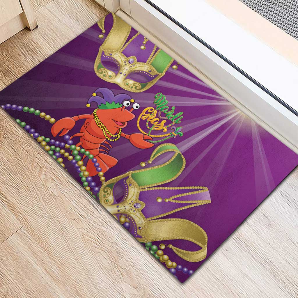Mardi Gras 2025 Rubber Doormat Funny Jester Lobster With Beads - Wonder Print Shop