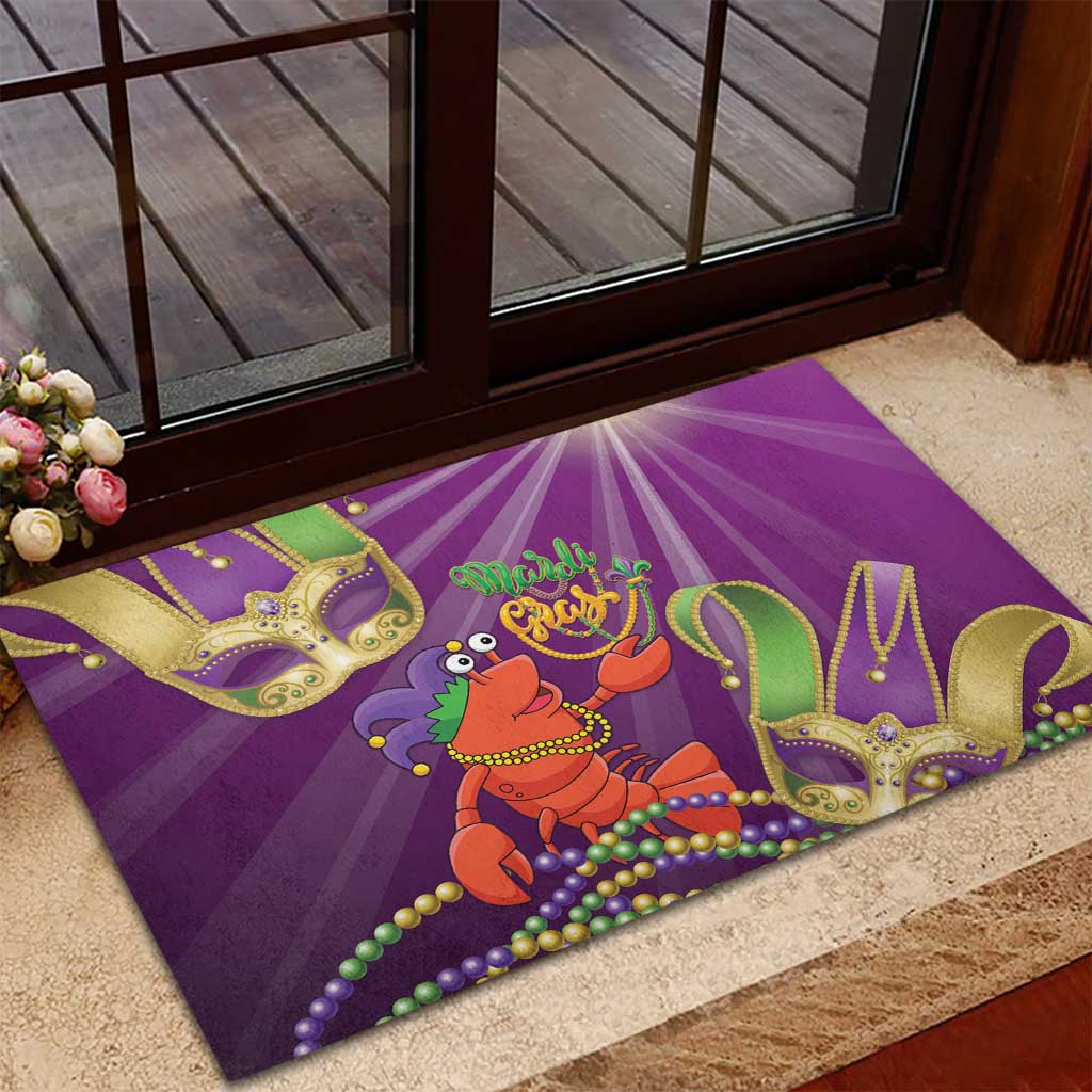 Mardi Gras 2025 Rubber Doormat Funny Jester Lobster With Beads - Wonder Print Shop