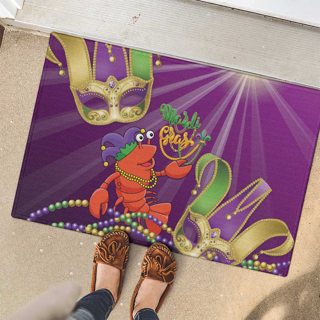 Mardi Gras 2025 Rubber Doormat Funny Jester Lobster With Beads - Wonder Print Shop