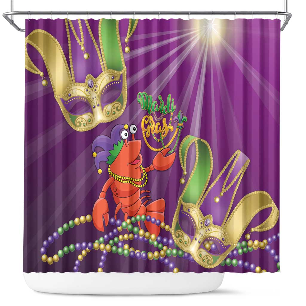Mardi Gras 2025 Shower Curtain Funny Jester Lobster With Beads - Wonder Print Shop