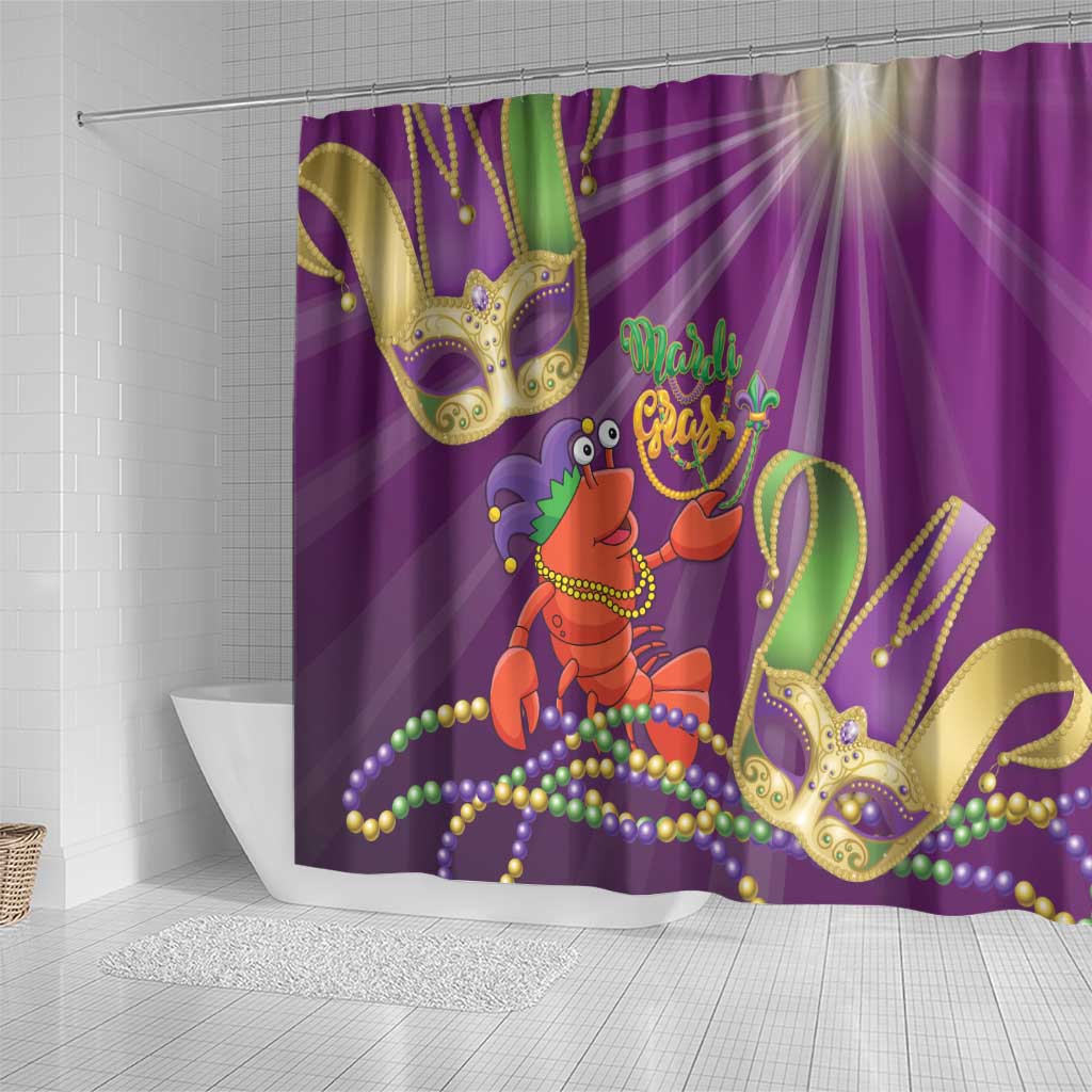 Mardi Gras 2025 Shower Curtain Funny Jester Lobster With Beads - Wonder Print Shop