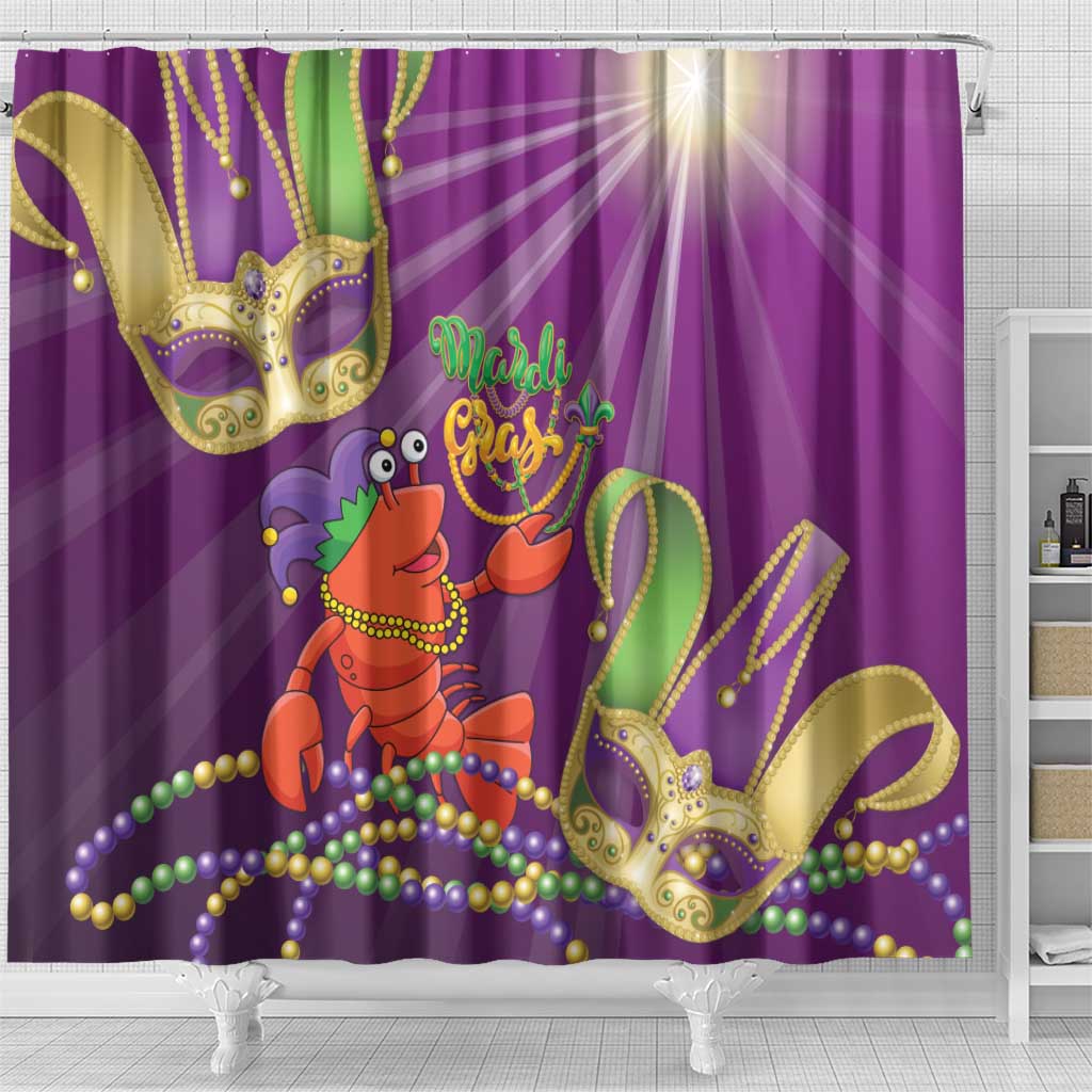 Mardi Gras 2025 Shower Curtain Funny Jester Lobster With Beads - Wonder Print Shop