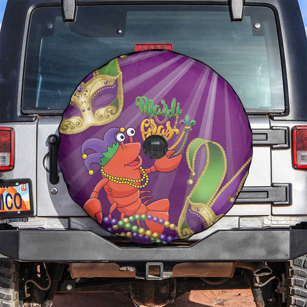 Mardi Gras 2025 Spare Tire Cover Funny Jester Lobster With Beads - Wonder Print Shop