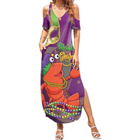 Mardi Gras 2025 Summer Maxi Dress Funny Jester Lobster With Beads - Wonder Print Shop