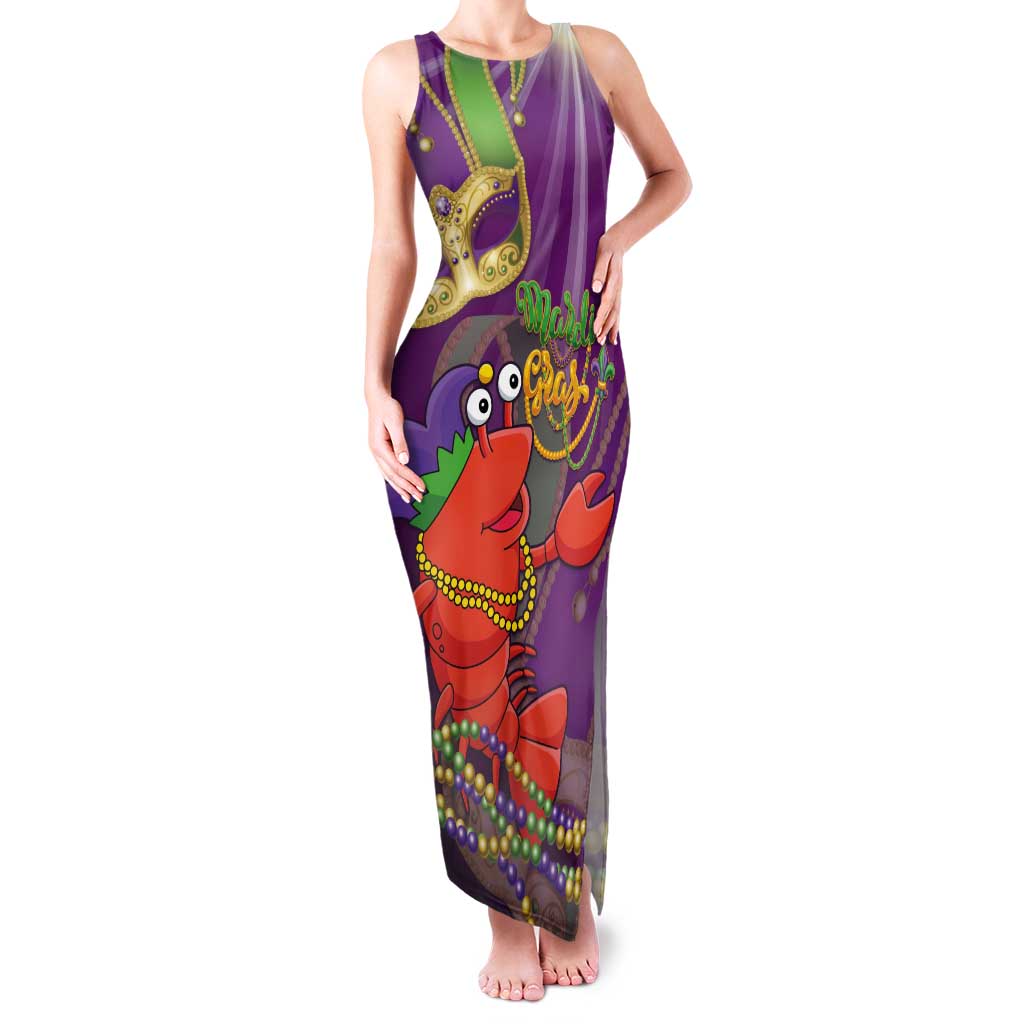 Mardi Gras 2025 Tank Maxi Dress Funny Jester Lobster With Beads - Wonder Print Shop