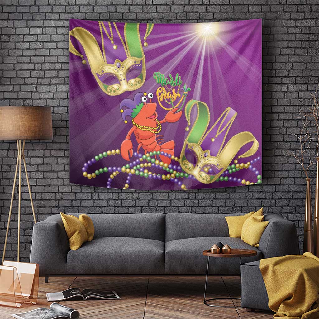 Mardi Gras 2025 Tapestry Funny Jester Lobster With Beads - Wonder Print Shop