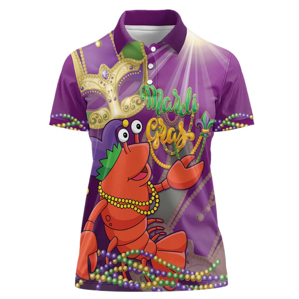 Mardi Gras 2025 Women Polo Shirt Funny Jester Lobster With Beads - Wonder Print Shop