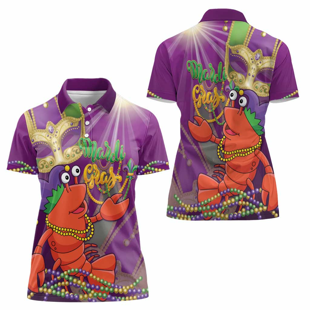 Mardi Gras 2025 Women Polo Shirt Funny Jester Lobster With Beads - Wonder Print Shop