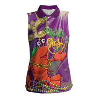 Mardi Gras 2025 Women Sleeveless Polo Shirt Funny Jester Lobster With Beads - Wonder Print Shop