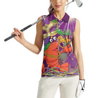 Mardi Gras 2025 Women Sleeveless Polo Shirt Funny Jester Lobster With Beads - Wonder Print Shop