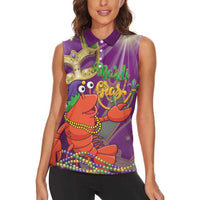 Mardi Gras 2025 Women Sleeveless Polo Shirt Funny Jester Lobster With Beads - Wonder Print Shop