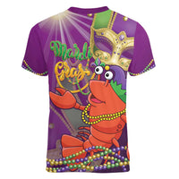 Mardi Gras 2025 Women V-Neck T-Shirt Funny Jester Lobster With Beads - Wonder Print Shop