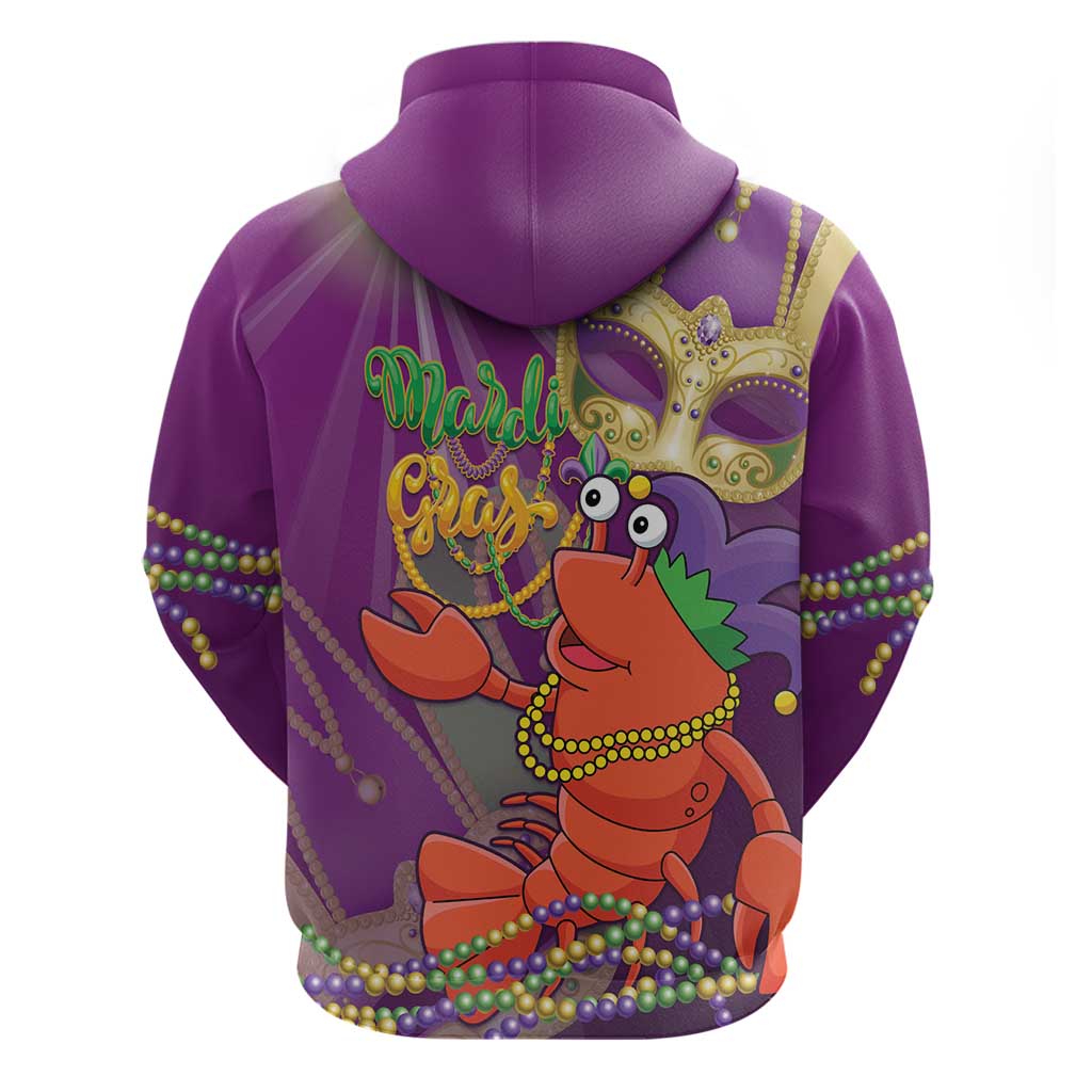 Mardi Gras 2025 Zip Hoodie Funny Jester Lobster With Beads - Wonder Print Shop