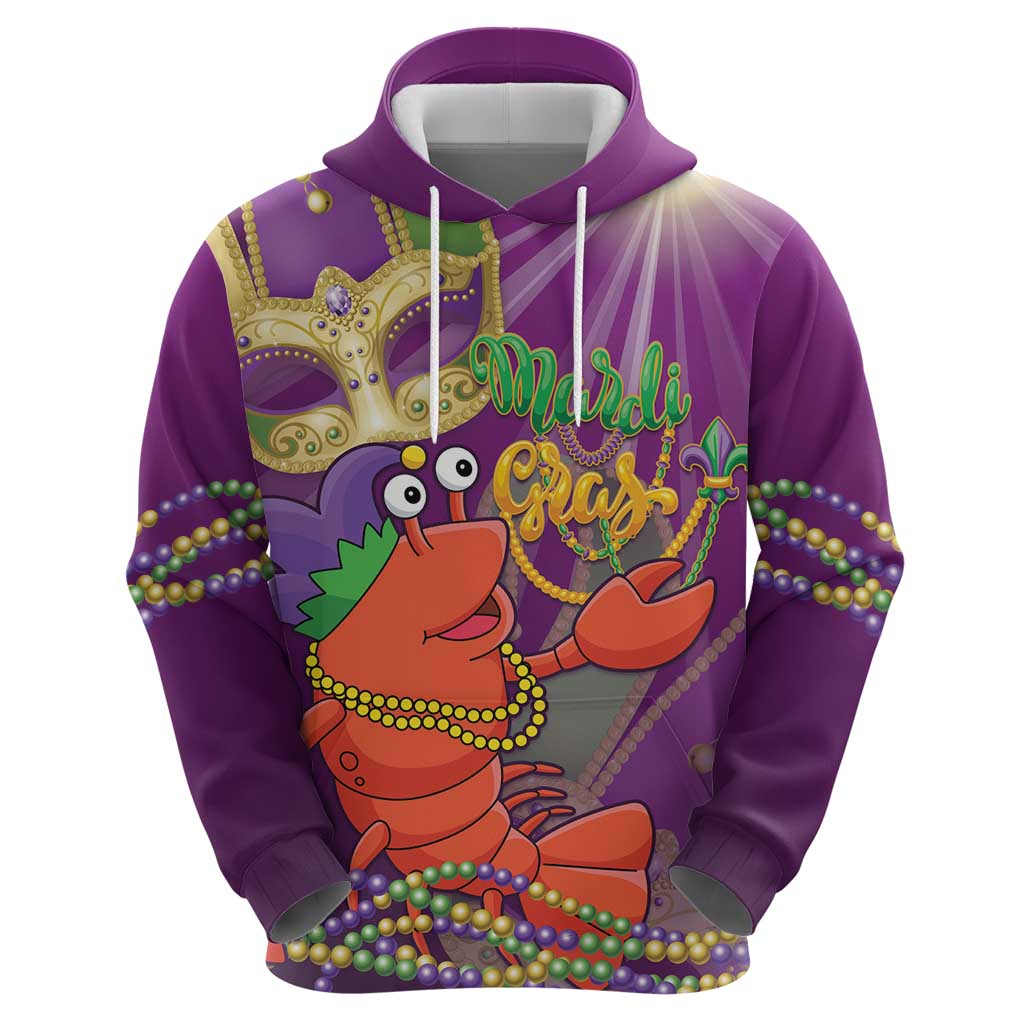 Mardi Gras 2025 Zip Hoodie Funny Jester Lobster With Beads - Wonder Print Shop