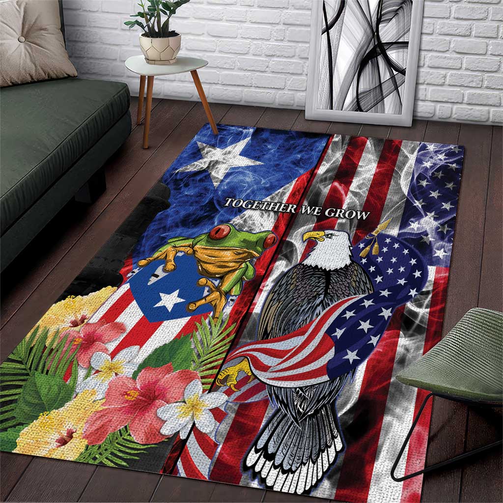 United States Puerto Rico Area Rug USA Eagle Coqui Drum Tropical Flowers - Wonder Print Shop
