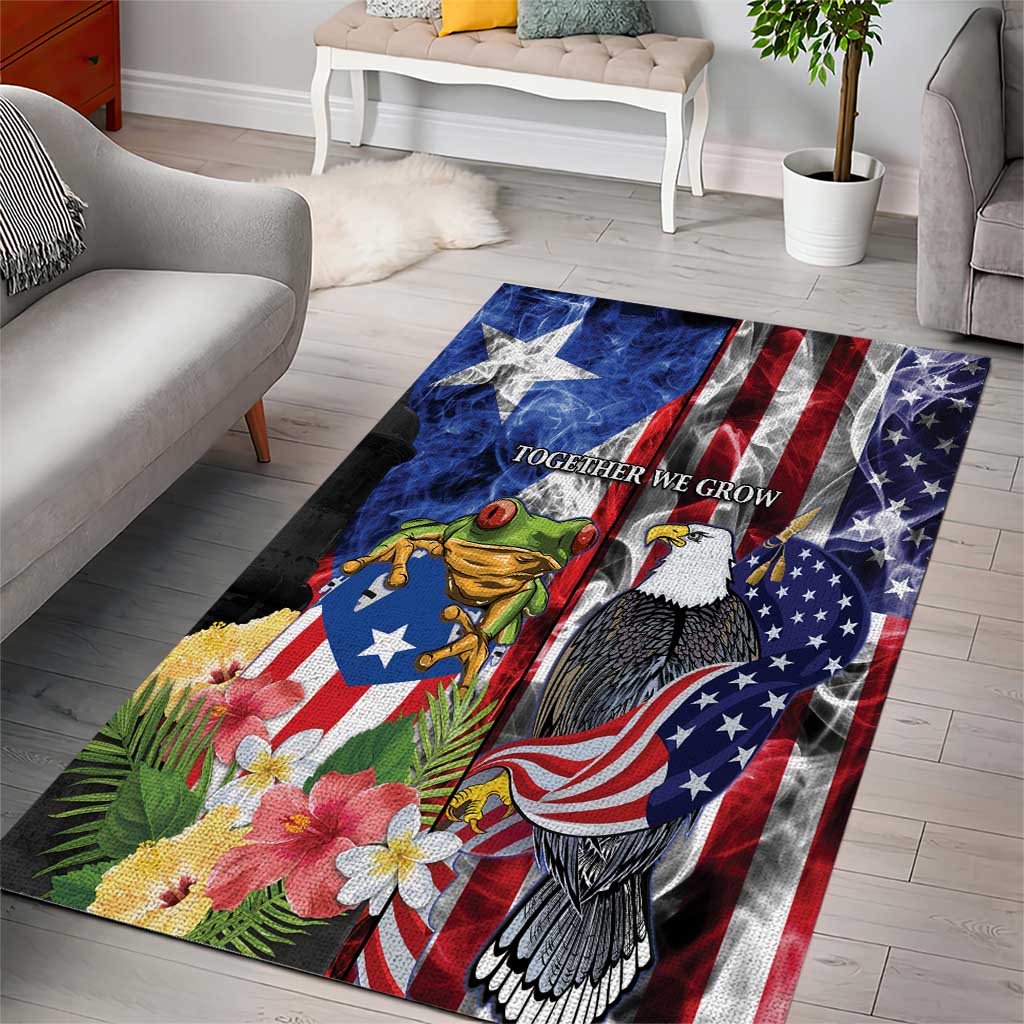 United States Puerto Rico Area Rug USA Eagle Coqui Drum Tropical Flowers - Wonder Print Shop