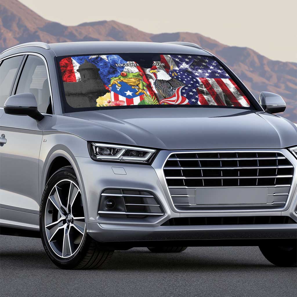 United States Puerto Rico Auto Sun Shade USA Eagle Coqui Drum Tropical Flowers - Wonder Print Shop