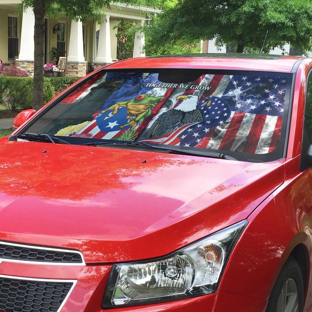 United States Puerto Rico Auto Sun Shade USA Eagle Coqui Drum Tropical Flowers - Wonder Print Shop